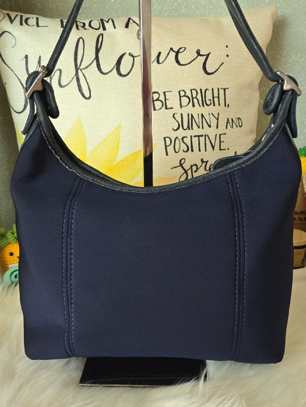 Coach Neo Prene  Crescent HOBO Navy Shoulder Bag with Black Trim GUC 2009 - Picture 6 of 17
